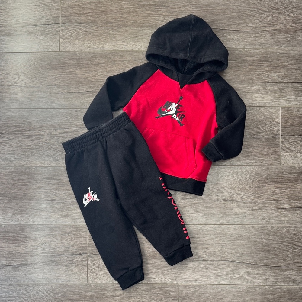 Jordan Kids Black and Red Sweatpants & Hoodie Set